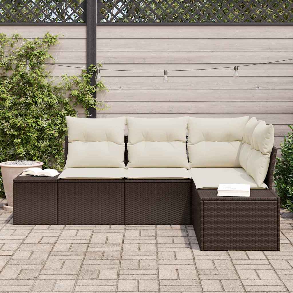 Garten-Sofa-Set mit Kissen mit Speicher 4 pcs Braun, Creme
