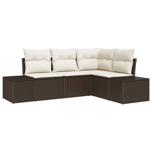 Garten-Sofa-Set mit Kissen mit Speicher 4 pcs Braun, Creme