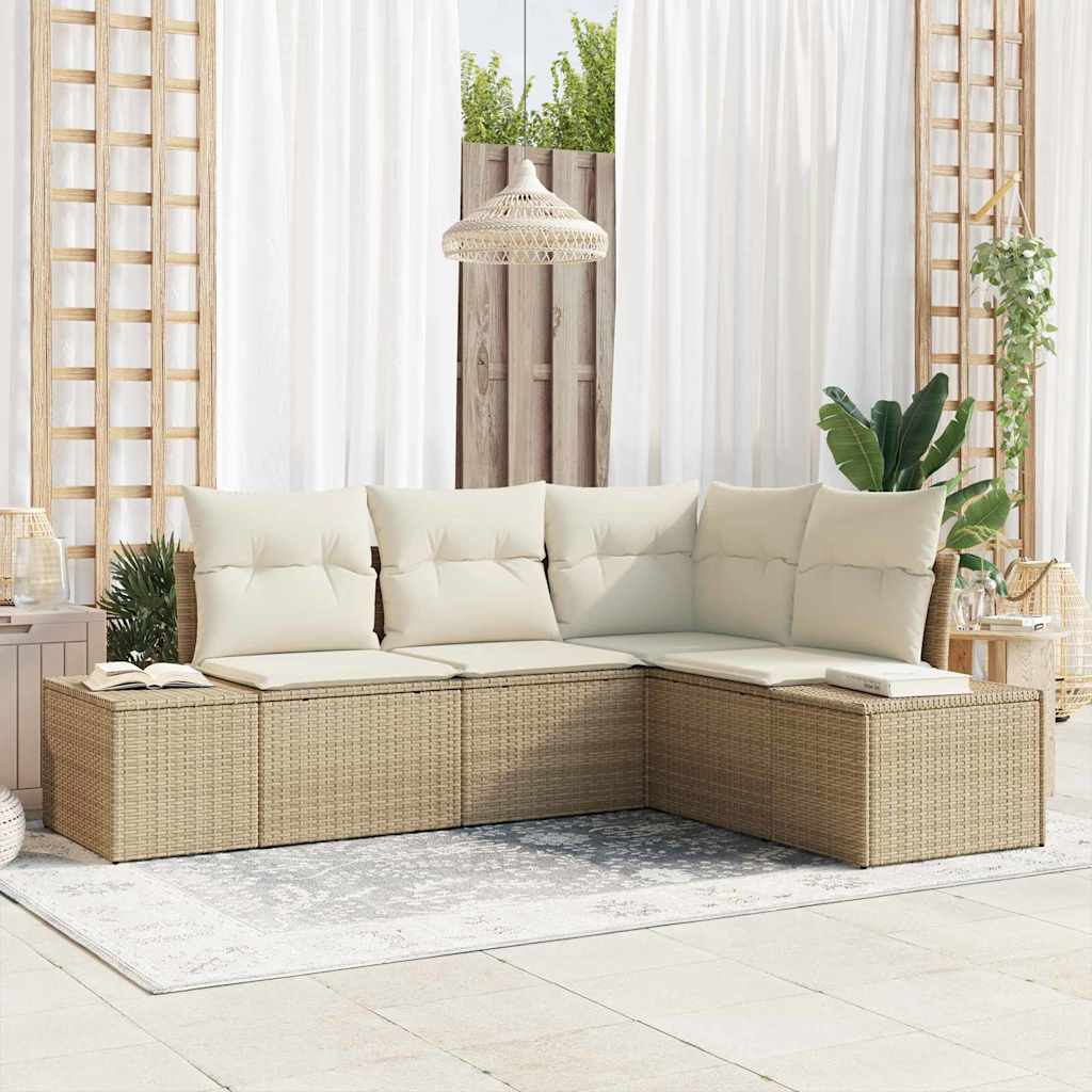 Garten-Sofa-Set mit Kissen mit Speicher 4 pcs Beige, Creme