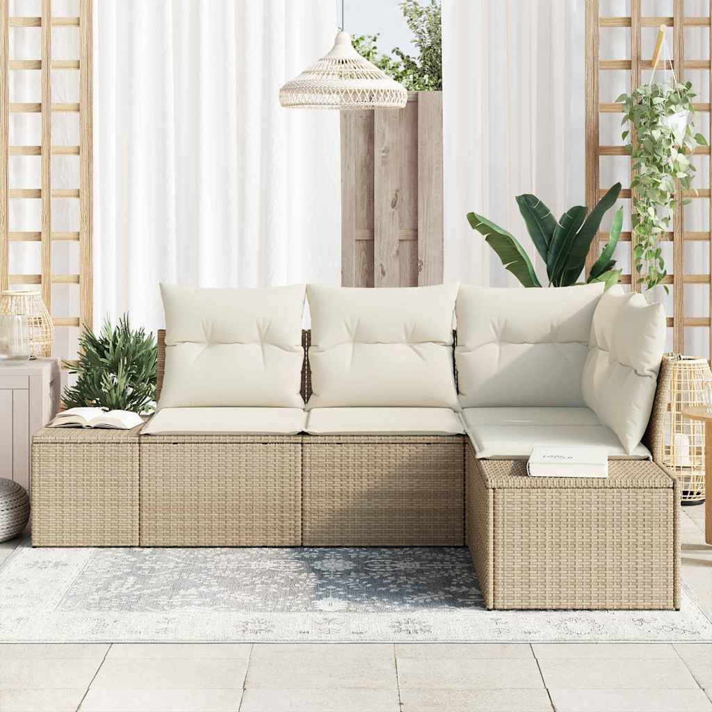 Garten-Sofa-Set mit Kissen mit Speicher 4 pcs Beige, Creme