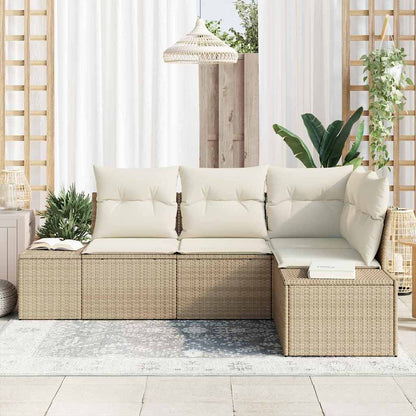 Garten-Sofa-Set mit Kissen mit Speicher 4 pcs Beige, Creme