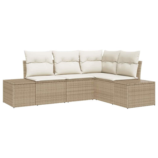 Garten-Sofa-Set mit Kissen mit Speicher 4 pcs Beige, Creme