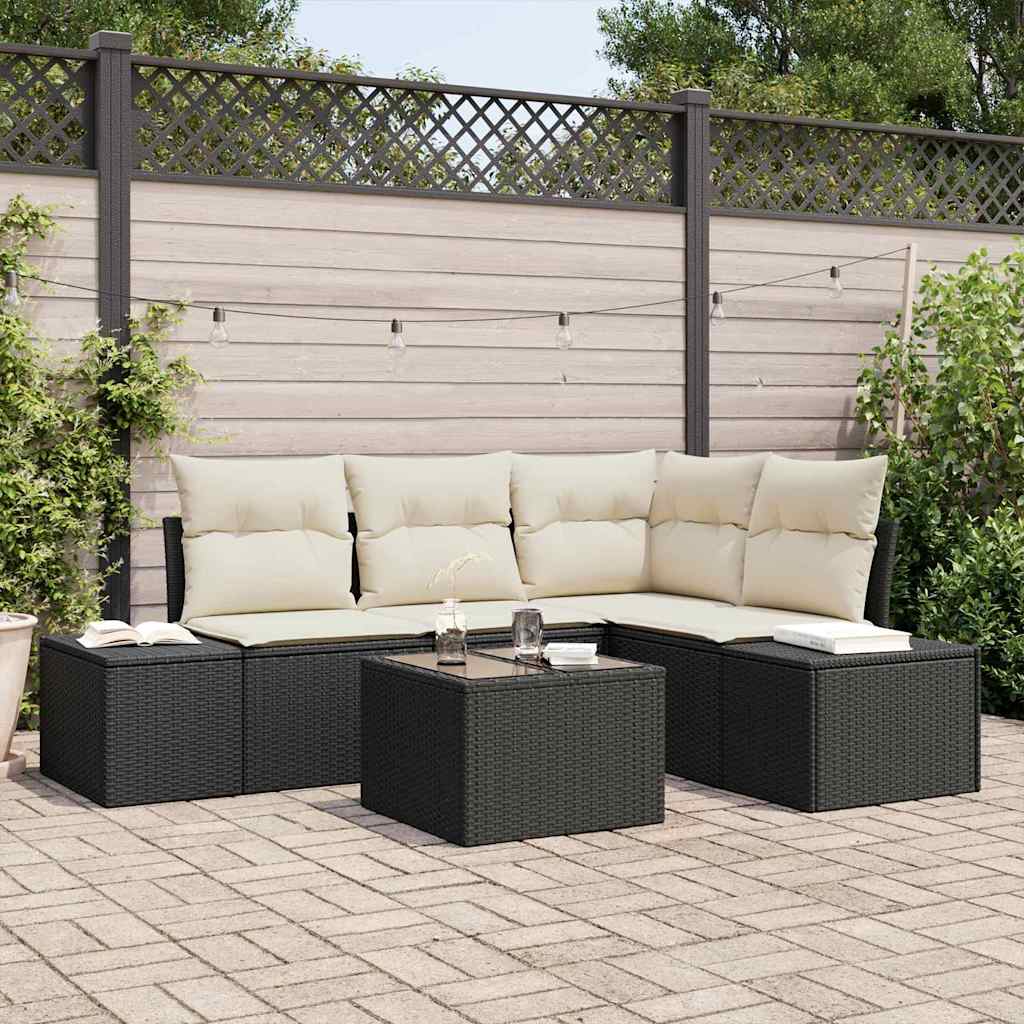 Garten-Sofa-Set mit Kissen mit Speicher 5 pcs Braun, Creme