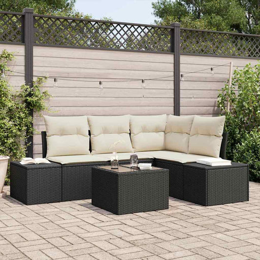 Garten-Sofa-Set mit Kissen mit Speicher 5 pcs Braun, Creme