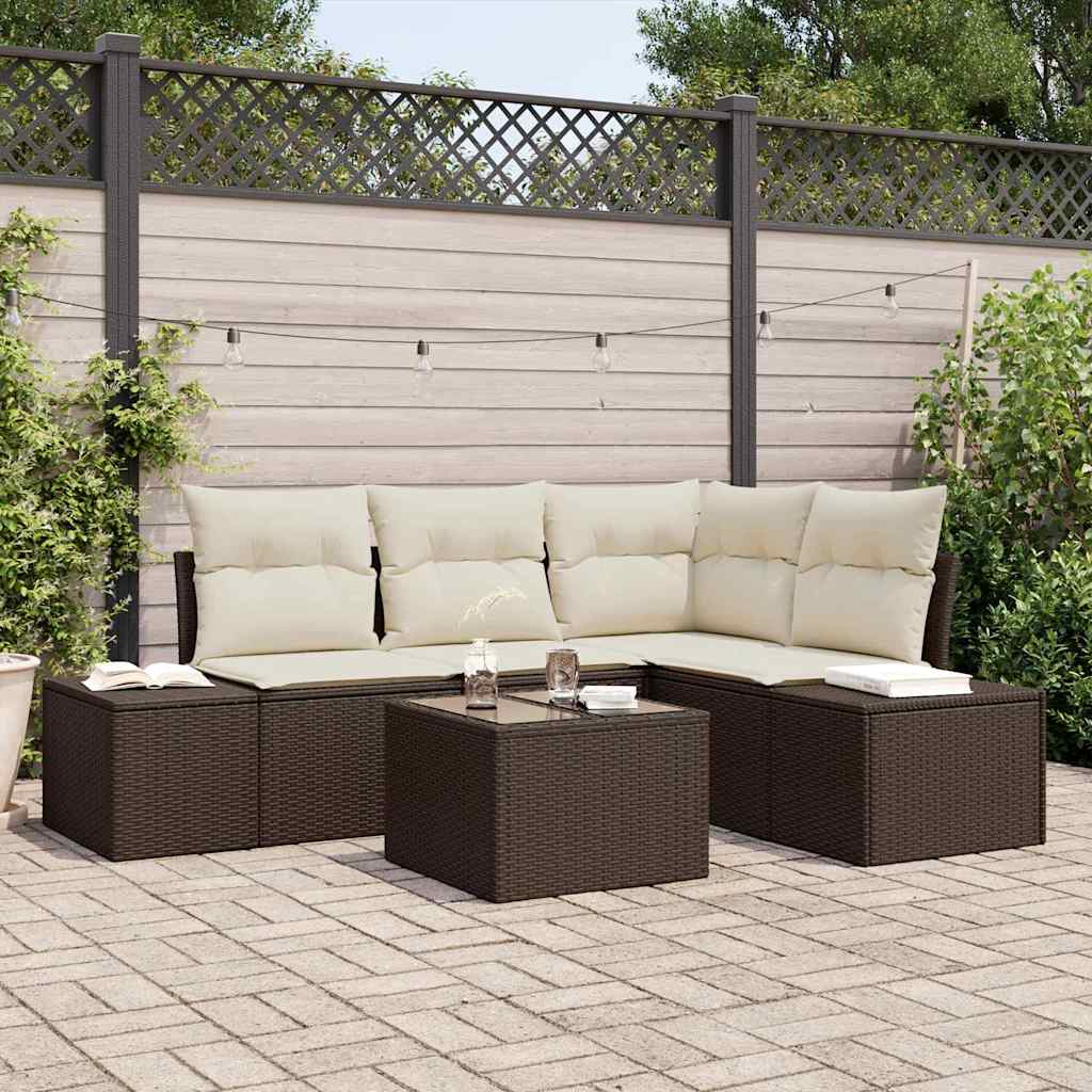 Garten-Sofa-Set mit Kissen mit Speicher 5 pcs Braun, Creme