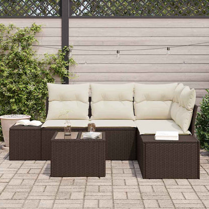 Garten-Sofa-Set mit Kissen mit Speicher 5 pcs Braun, Creme