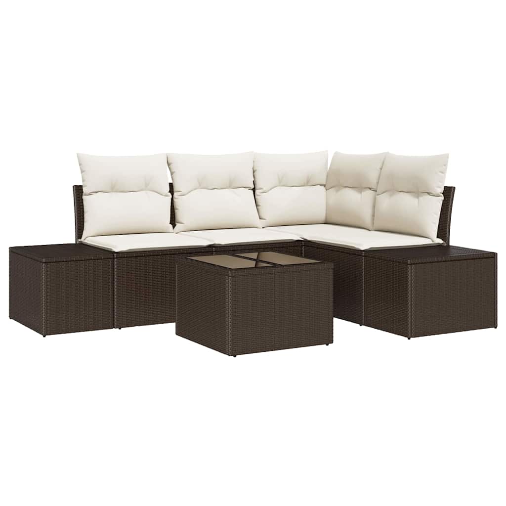 Garten-Sofa-Set mit Kissen mit Speicher 5 pcs Braun, Creme