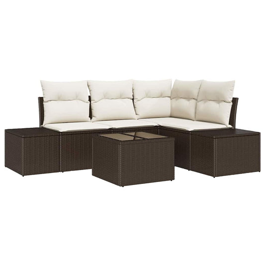 Garten-Sofa-Set mit Kissen mit Speicher 5 pcs Braun, Creme