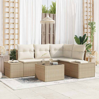 Garten-Sofa-Set mit Kissen mit Speicher 5 pcs Beige, Creme