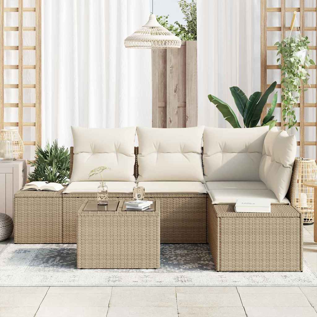 Garten-Sofa-Set mit Kissen mit Speicher 5 pcs Beige, Creme
