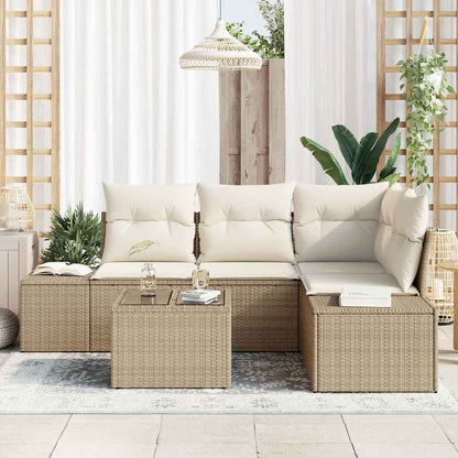 Garten-Sofa-Set mit Kissen mit Speicher 5 pcs Beige, Creme