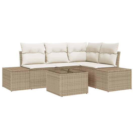 Garten-Sofa-Set mit Kissen mit Speicher 5 pcs Beige, Creme