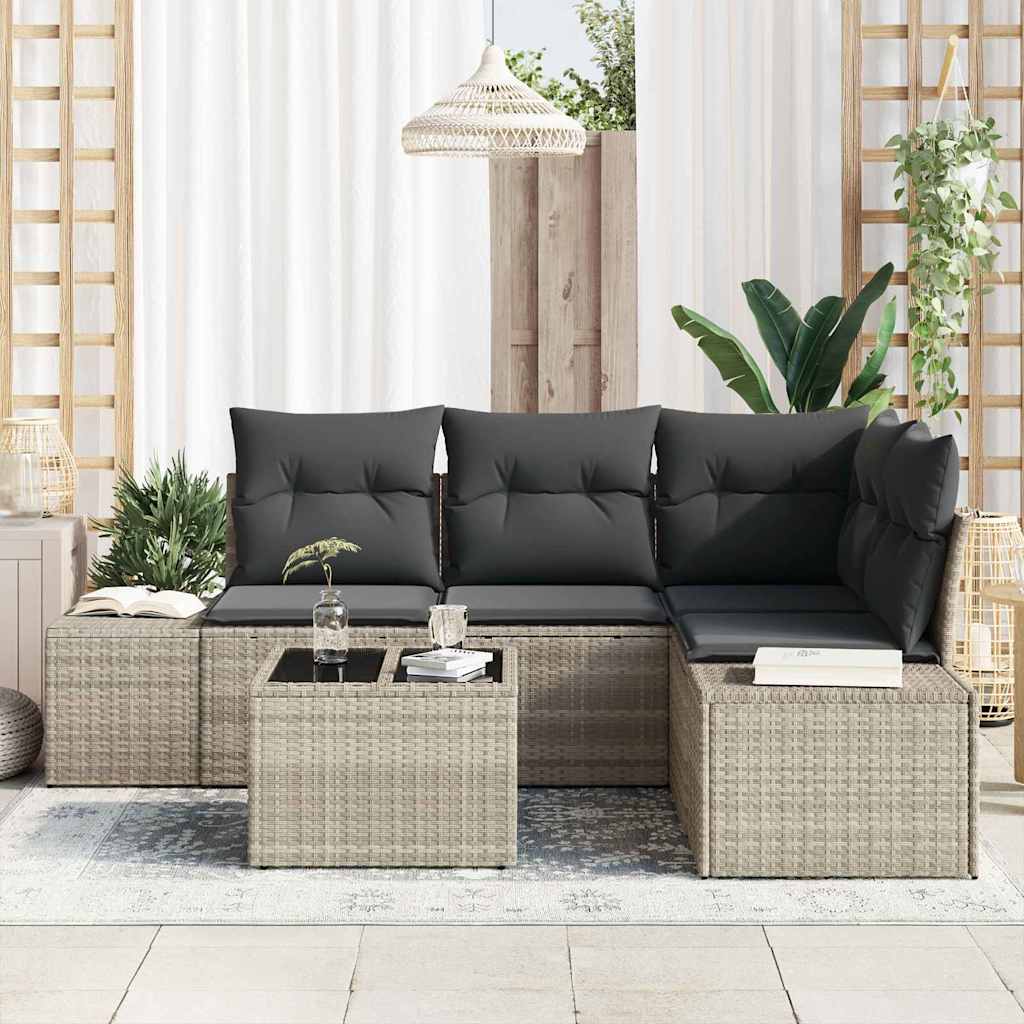 Garten-Sofa-Set mit Kissen mit Speicher 5 pcs Hellgrau