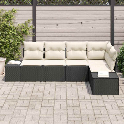 Garten-Sofa-Set mit Kissen mit Speicher 5 pcs Schwarz, Creme