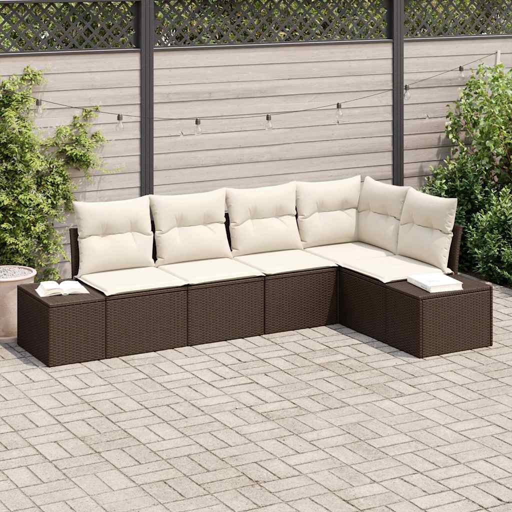 Garten-Sofa-Set mit Kissen mit Speicher 5 pcs Braun, Creme