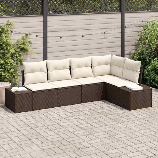 Garten-Sofa-Set mit Kissen mit Speicher 5 pcs Braun, Creme