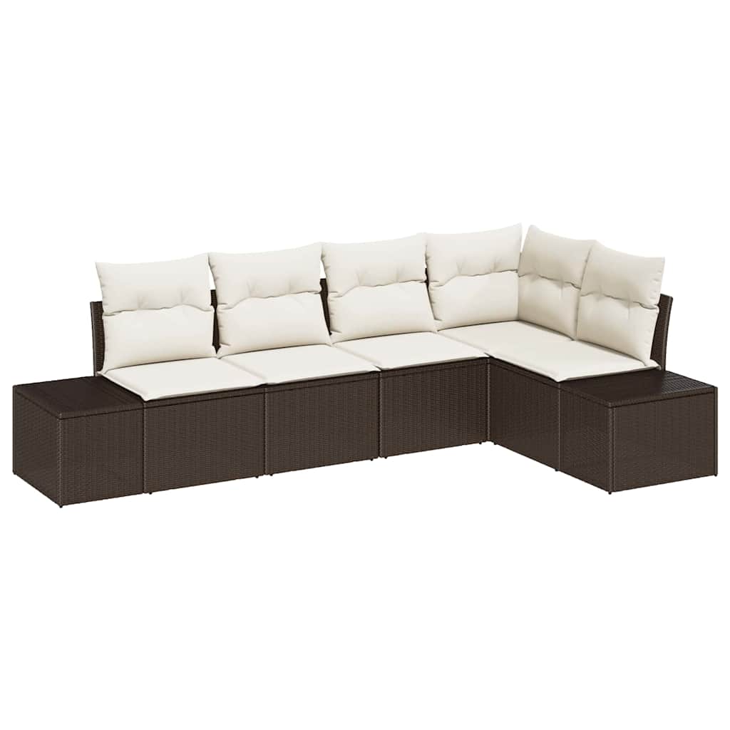 Garten-Sofa-Set mit Kissen mit Speicher 5 pcs Braun, Creme