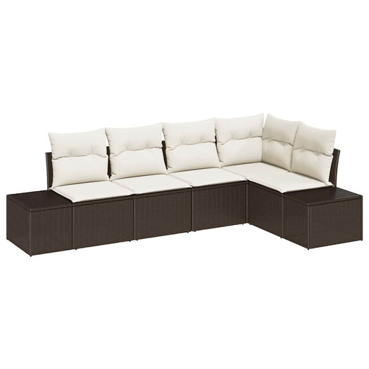 Garten-Sofa-Set mit Kissen mit Speicher 5 pcs Braun, Creme