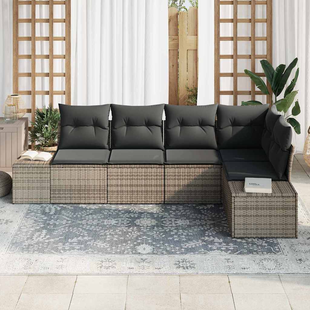 Garten-Sofa-Set mit Kissen mit Speicher 5 pcs Grau