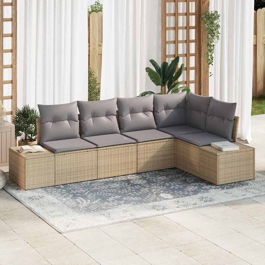 Garten-Sofa-Set mit Kissen mit Speicher 5 pcs Beige, Hellgrau