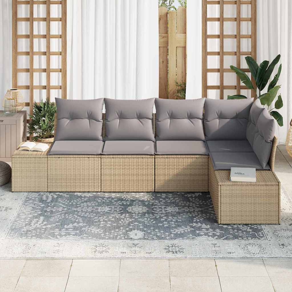 Garten-Sofa-Set mit Kissen mit Speicher 5 pcs Beige, Hellgrau