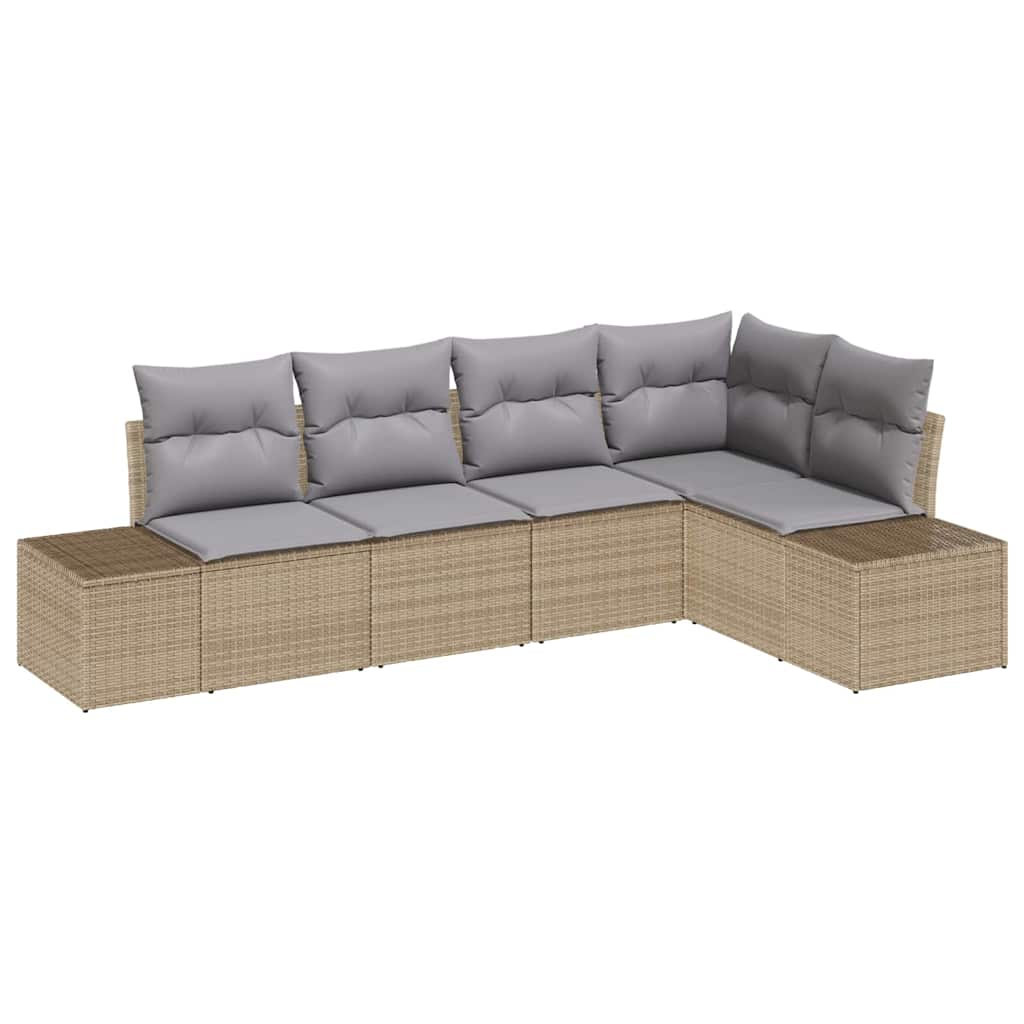 Garten-Sofa-Set mit Kissen mit Speicher 5 pcs Beige, Hellgrau