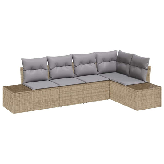 Garten-Sofa-Set mit Kissen mit Speicher 5 pcs Beige, Hellgrau