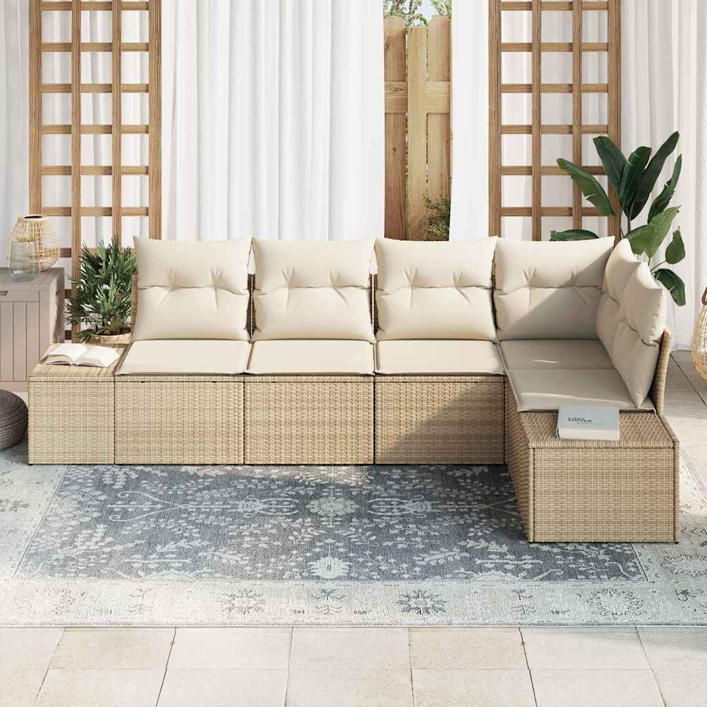 Garten-Sofa-Set mit Kissen mit Speicher 5 pcs Beige, Creme