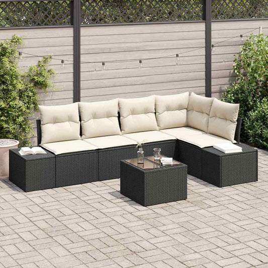 Garten-Sofa-Set mit Kissen mit Speicher 6 pcs Braun, Creme