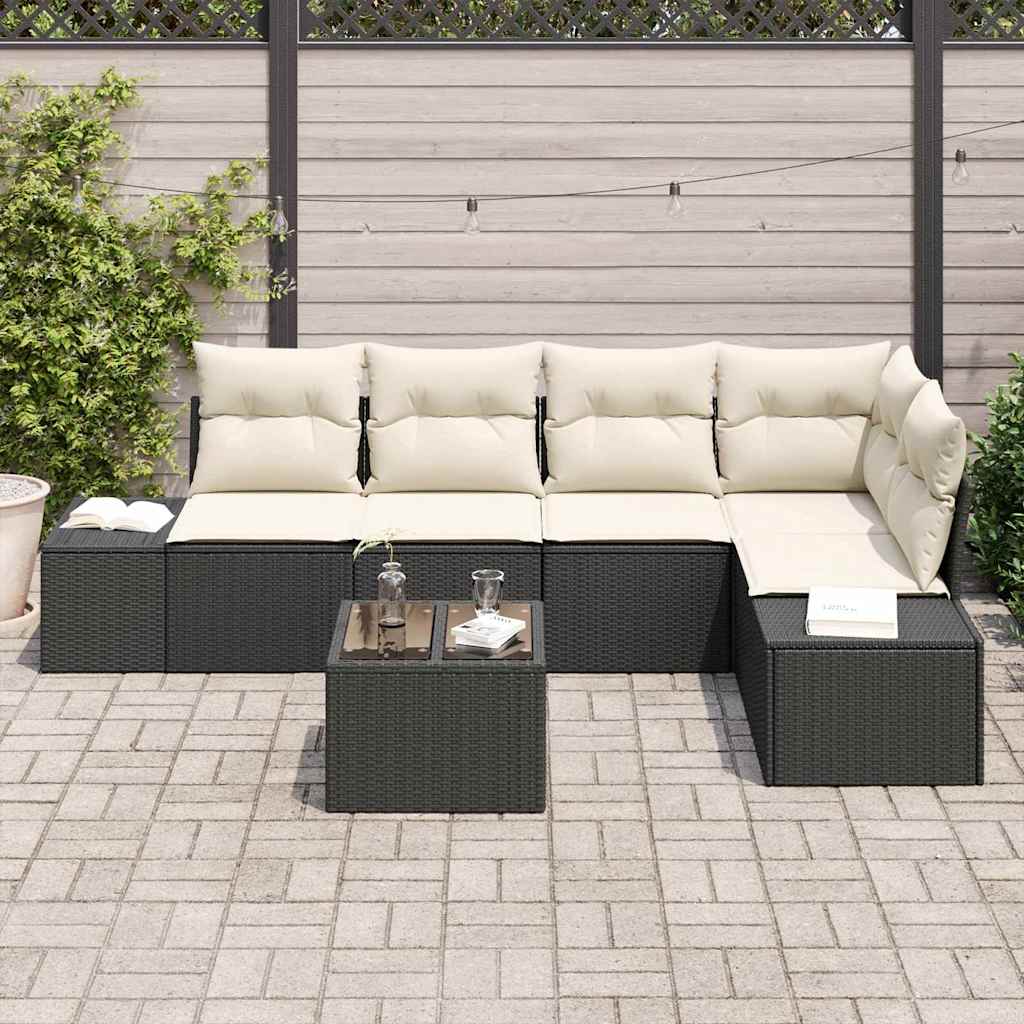 Garten-Sofa-Set mit Kissen mit Speicher 6 pcs Braun, Creme