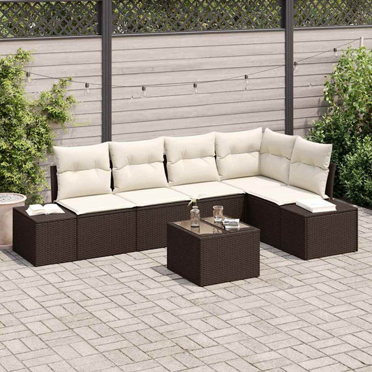 Garten-Sofa-Set mit Kissen mit Speicher 6 pcs Braun, Creme