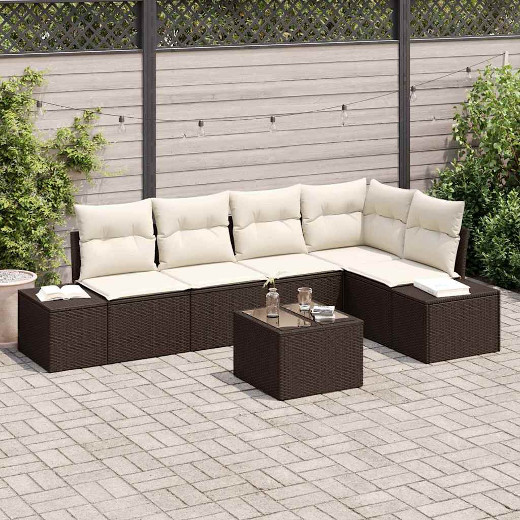 Garten-Sofa-Set mit Kissen mit Speicher 6 pcs Braun und Creme