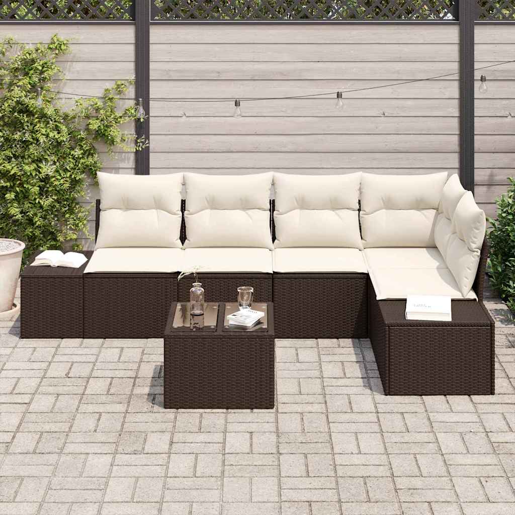 Garten-Sofa-Set mit Kissen mit Speicher 6 pcs Braun, Creme