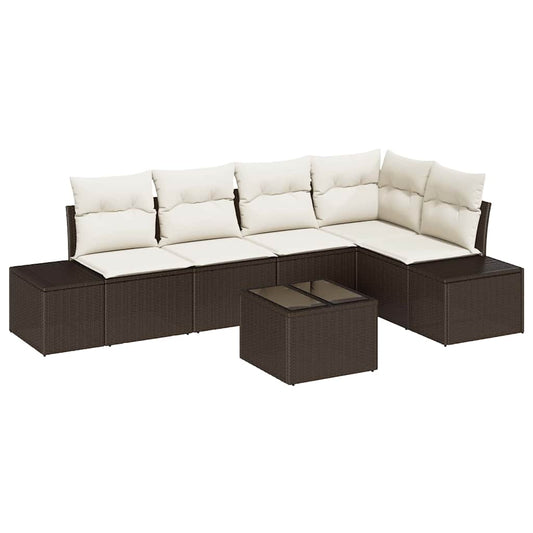 Garten-Sofa-Set mit Kissen mit Speicher 6 pcs Braun und Creme