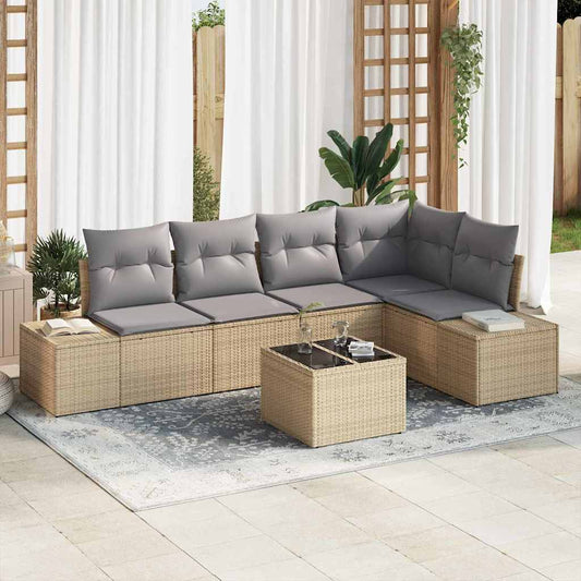 Garten-Sofa-Set mit Kissen mit Speicher 6 pcs Beige, Hellgrau