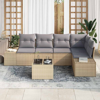 Garten-Sofa-Set mit Kissen mit Speicher 6 pcs Beige, Hellgrau