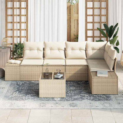 Garten-Sofa-Set mit Kissen mit Speicher 6 pcs Beige, Creme
