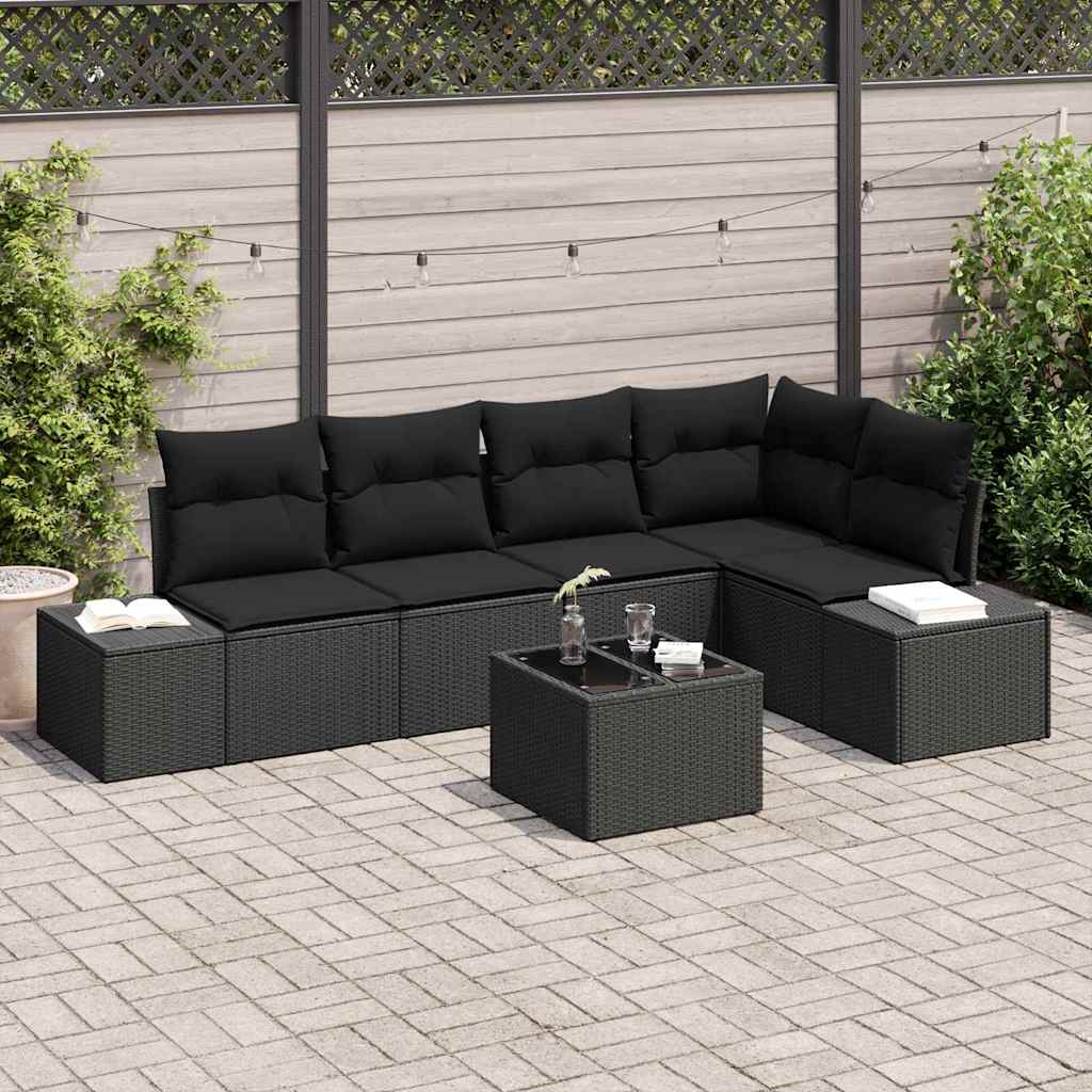 Garten-Sofa-Set mit Kissen mit Speicher 6 pcs Schwarz