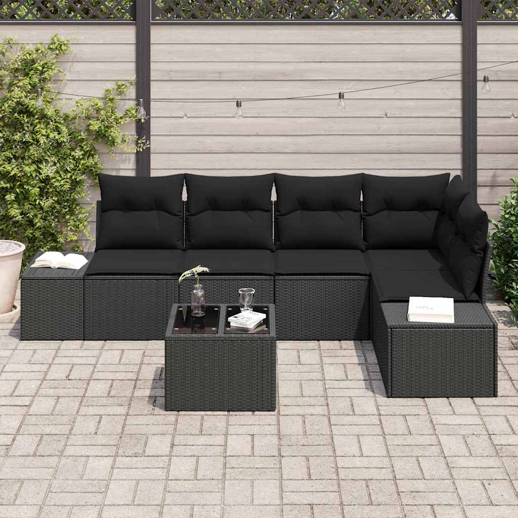 Garten-Sofa-Set mit Kissen mit Speicher 6 pcs Schwarz