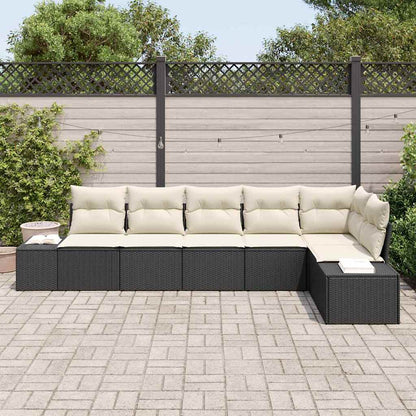 Garten-Sofa-Set mit Kissen mit Speicher 6 pcs Schwarz, Creme