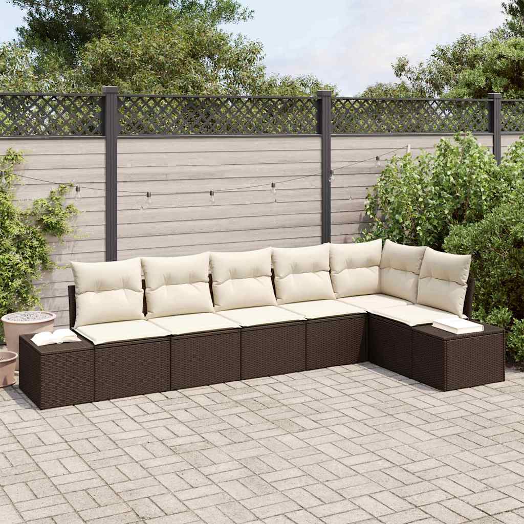 Garten-Sofa-Set mit Kissen mit Speicher 6 pcs Braun, Creme