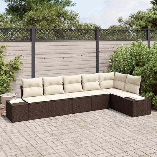 Garten-Sofa-Set mit Kissen mit Speicher 6 pcs Braun, Creme
