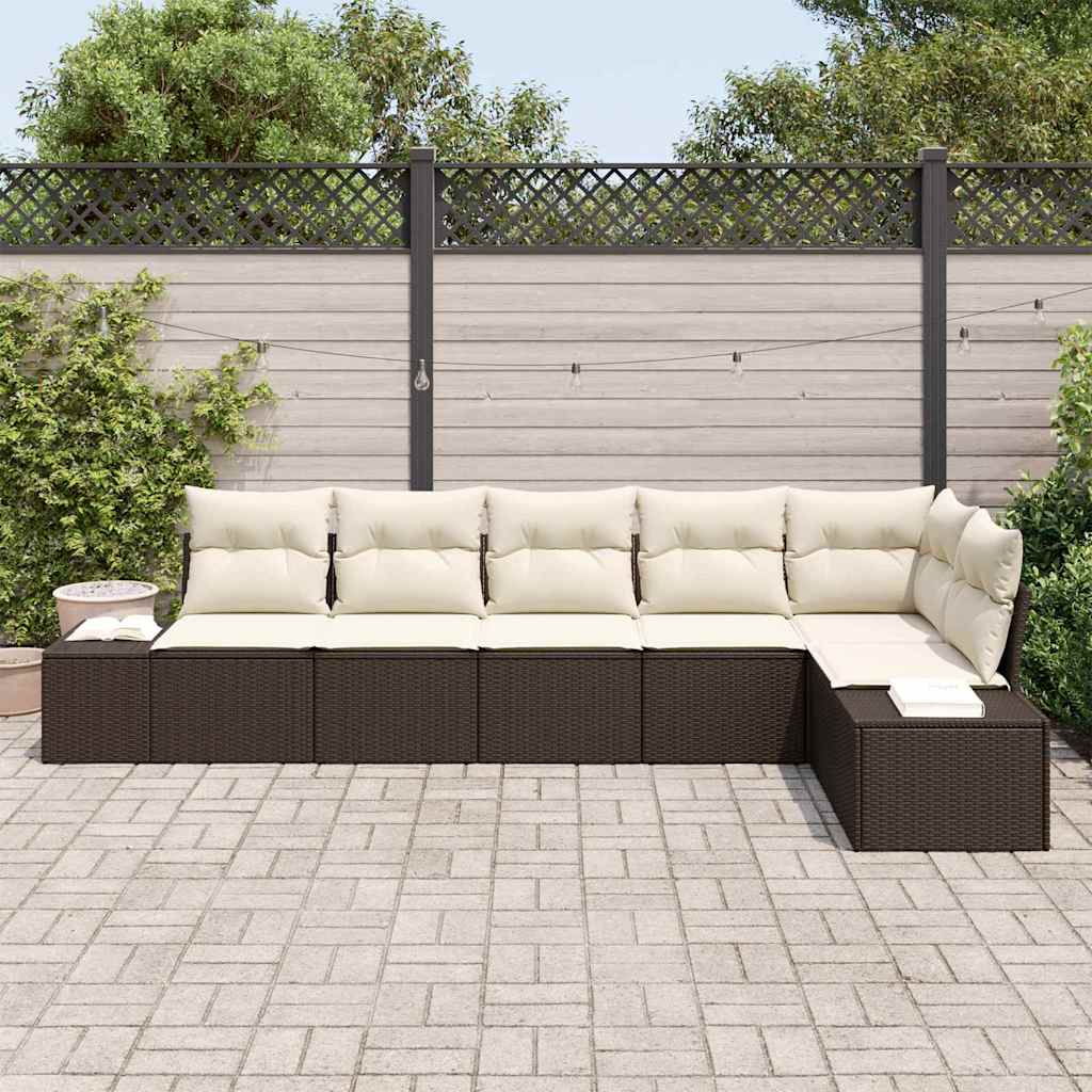 Garten-Sofa-Set mit Kissen mit Speicher 6 pcs Braun, Creme