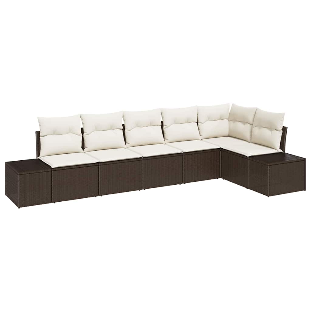 Garten-Sofa-Set mit Kissen mit Speicher 6 pcs Braun, Creme