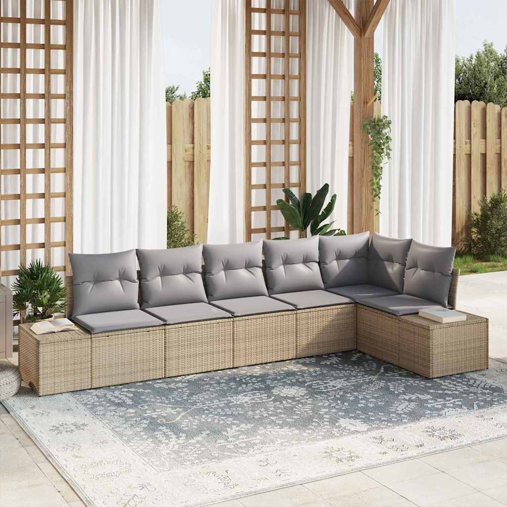 Garten-Sofa-Set mit Kissen mit Speicher 6 pcs Beige, Hellgrau