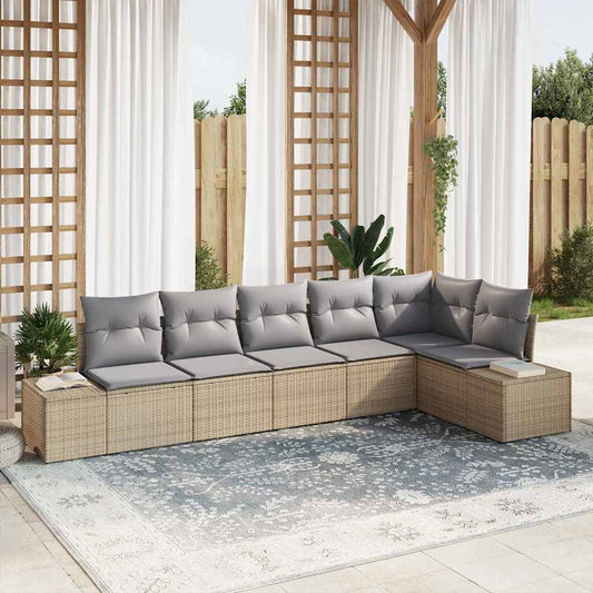Garten-Sofa-Set mit Kissen mit Speicher 6 pcs Beige, Hellgrau