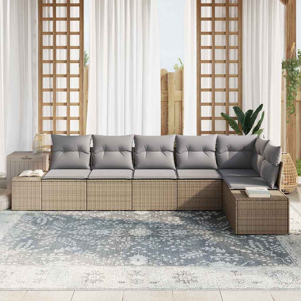 Garten-Sofa-Set mit Kissen mit Speicher 6 pcs Beige, Hellgrau