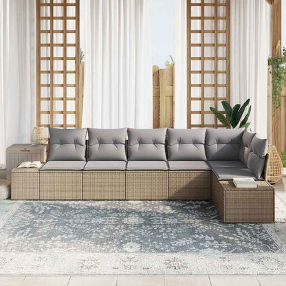 Garten-Sofa-Set mit Kissen mit Speicher 6 pcs Beige, Hellgrau