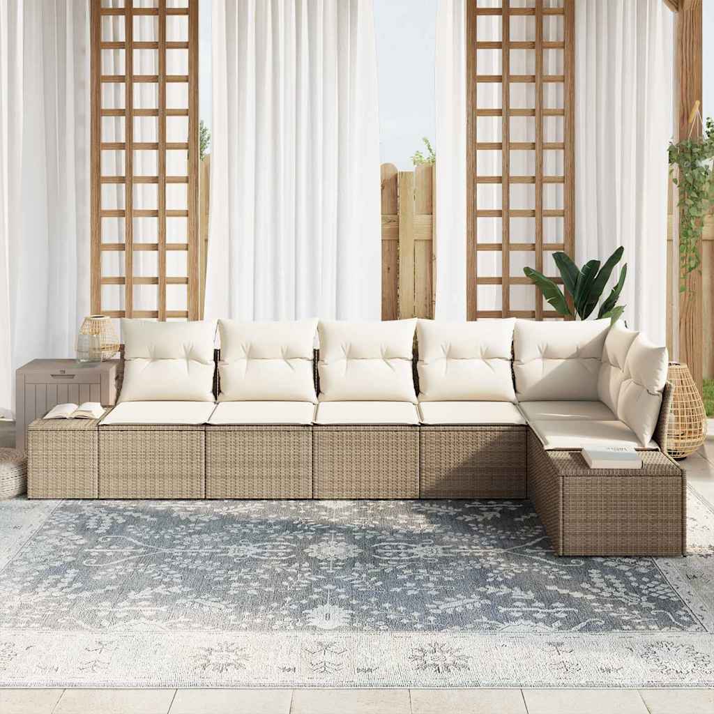 Garten-Sofa-Set mit Kissen mit Speicher 6 pcs Beige, Creme