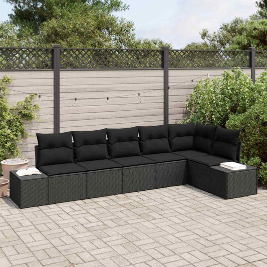 Garten-Sofa-Set mit Kissen mit Speicher 6 pcs Schwarz